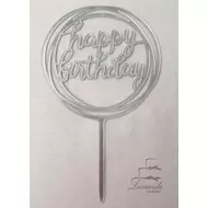 Kerek ezüst Happy Birthday beszúrható tortadísz