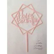Négyszögletes rózsaszín Happy Birthday beszúrható tortadísz